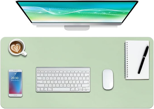 Boutilon Leather Desk Pad Protector,Non-Slip Mouse Pad,Laptop Desk Pad,Office Mouse Mat,Waterproof Leather Desk Blotter,Desk Writing Pad for Office and Home (L-Green,35"x 17")