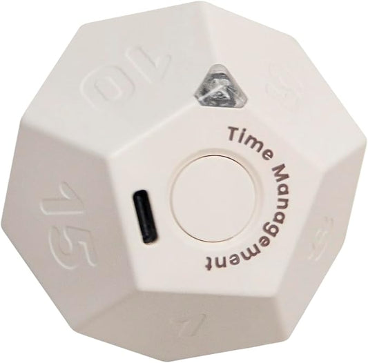 Mini 12 Sided Cube Timer, 11 Preset Times Pomodoro Timer for Enhanced Productivity. Ideal for ADHD Management, Workout, Study & Kitchen Cooking. Easy to Use（White）