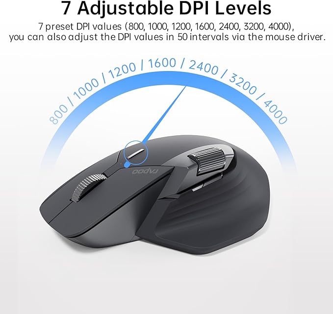 Rapoo MT760 Multi-Device Wireless Mouse, Bluetooth 5.0 and 2.4G Multi-Mode Connection, Up to 4 Devices, 11 Programmable Buttons, 4K DPI, 90 Days Battery Life, PC, Matte Black