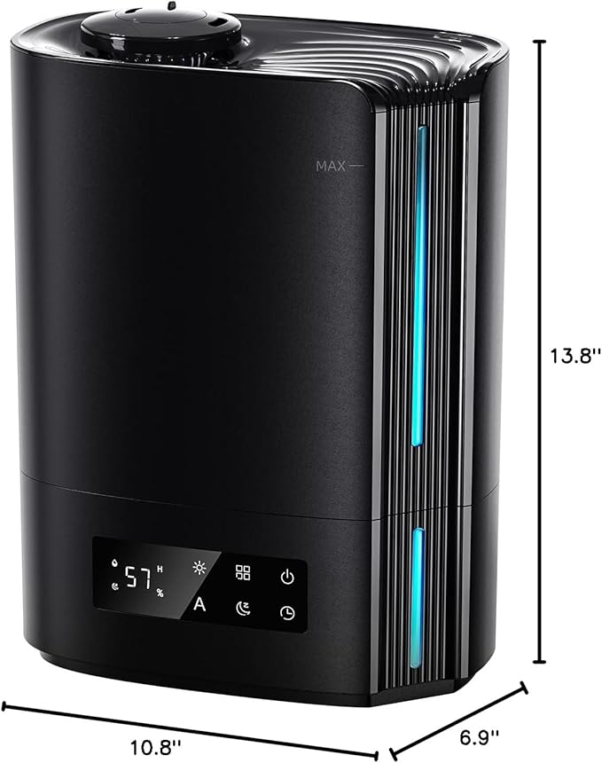 BREEZOME 6L Humidifiers for Bedroom Large Room & Essential Oil Diffuser, Ultrasonic Top Fill Cool Mist Humidifiers for Baby, Plants, Nursery Last up to 60 Hours, Smart Humidistat Control, Quiet, Black