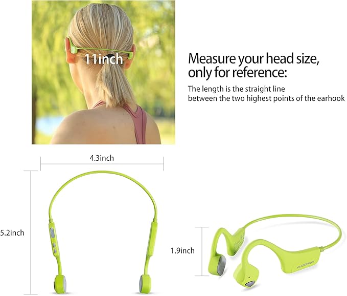 Bone Conduction Headphones Bluetooth, Open Ear Wireless Headset with Mic, Sweat Resistant Earbuds for Runnig Workout Hiking Running Fitness Walking (Green)