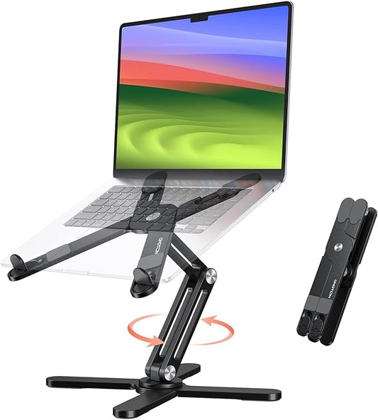 OMOTON 360° Rotating Laptop Stand Riser for Desk, Ergonomic Foldable Computer Stand Adjustable Height Angles for Collaborative Work, Easy Storage Fit Macbooks,All Laptops up to 16 inches, Black