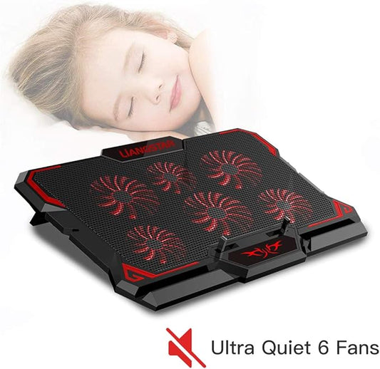 Laptop Cooling Pad, Laptop Cooler with 6 Quiet Led Fans for 15.6-17 Inch Laptop Cooling Fan Stand, Portable Ultra Slim USB Powered Gaming Laptop Cooling Pad, Switch Control Fan Speed Function (Red)