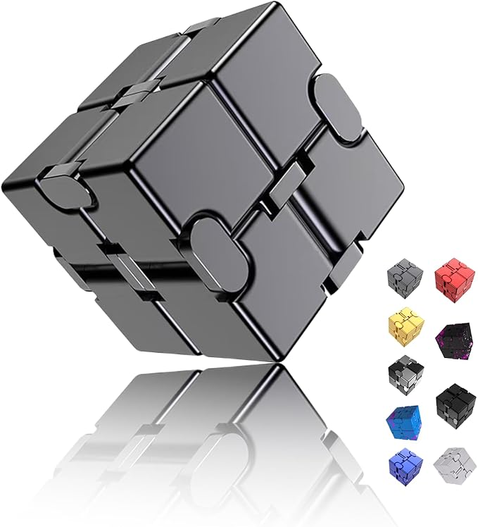 Metal Infinity Cube Fidget Toy - Aluminum Alloy Anti-Stress and Anxiety Finger Flip Cube for Adults, Men, and Women, Ideal Desk Toy for Work or Home - Infinity Cube Desk Toy (Gray)