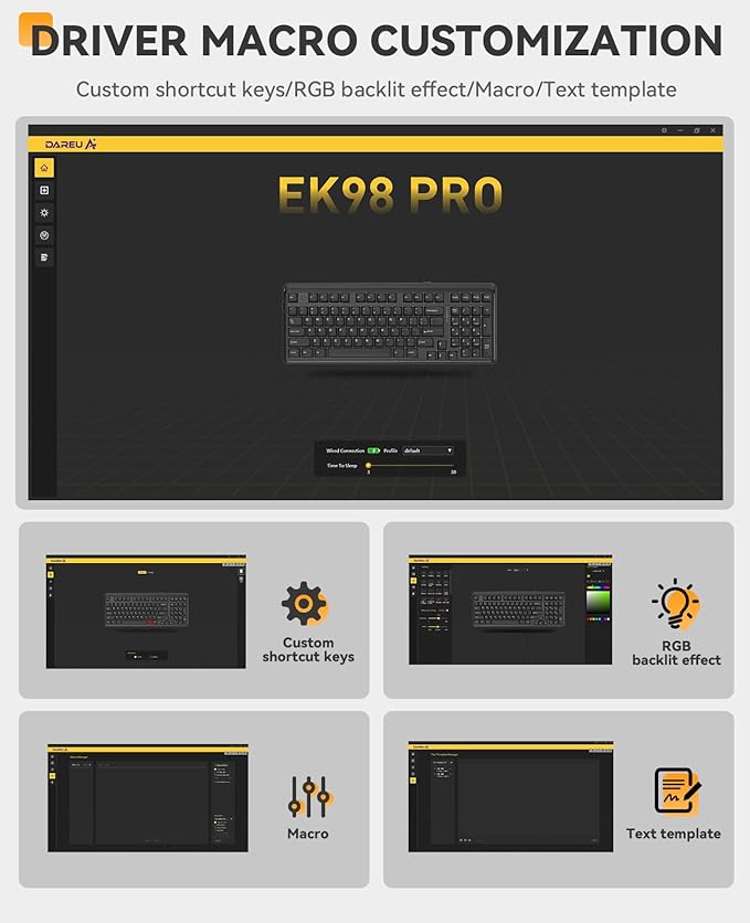 DAREU EK98PRO Wireless Mechanical Keyboard, Gasket Hot Swappable Custom, Pre-lubed Linear Switches, Side Printed PBT Keycaps, BT5.0/2.4GHz/USB-C, RGB Backlit Gaming Keyboard for Win/Mac