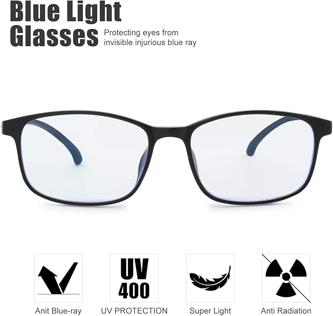 Kids Blue Light Blocking Glasses Silicone Flexible TR-90 Frame, Computer Gaming TV Phone Glasses for Boys Girls Age 3-14 (4-14 yr-Old, B0201 Black)