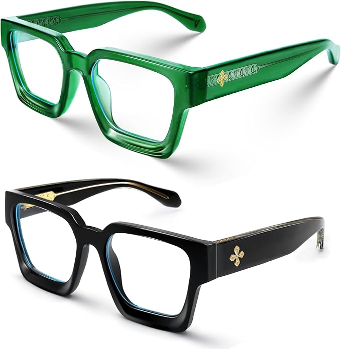 VISOONE 2 Pack Blue Light Blocking Glasses Rectangle Frame and Chic Preppy Look for Women Men RIVER