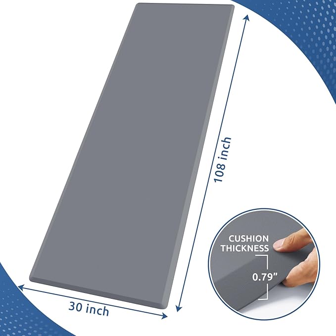 KitchenClouds Kitchen Mat Cushioned Anti Fatigue Rug 30"x108" Waterproof, Non Slip, Standing and Comfort Desk/Floor Mats for House Sink Office (Grey,0.8inch)