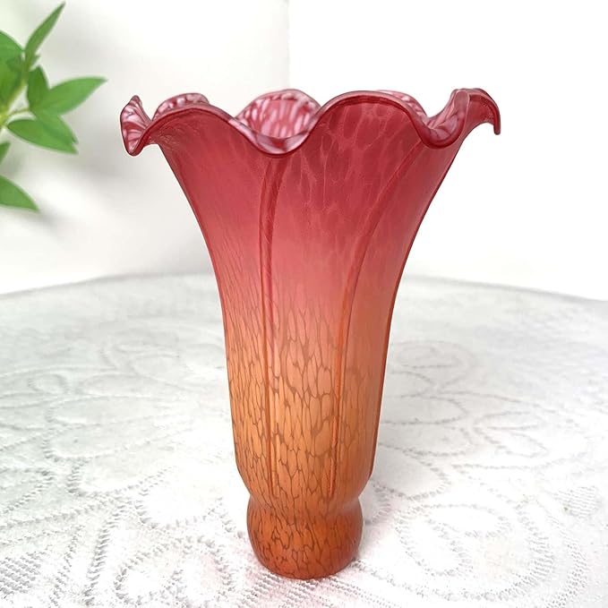 Bieye LS24 Lily Flower Blown Glass Lampshade (Orange Red, Opening I.D. 1.26" x O.D. 1.5")