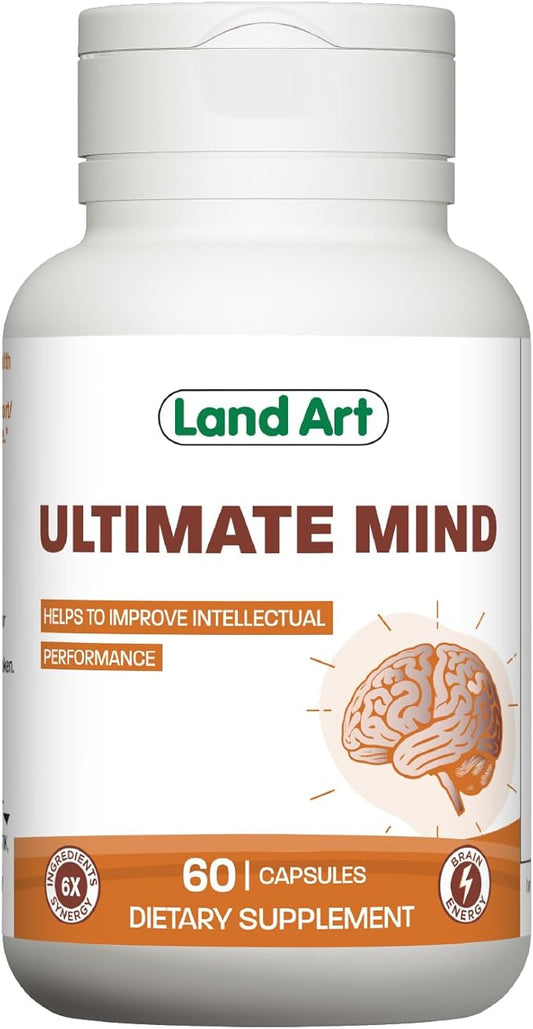 Ultimate Mind – Brain Supplement – Memory, Focus, Mental Sharpness, Brain Booster, Enhanced Productivity – 6 Ingredients: L-theanine, Ginko Biloba, Bacopa Monnieri, Ginseng and More - 60 Capsules