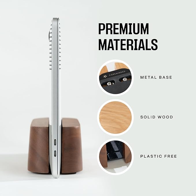 Adjustable Vertical Laptop Stand for Desk, Wooden Laptop Holder, MacBook Pro Stand, Wood Mac Air Dock (Solid Oak)