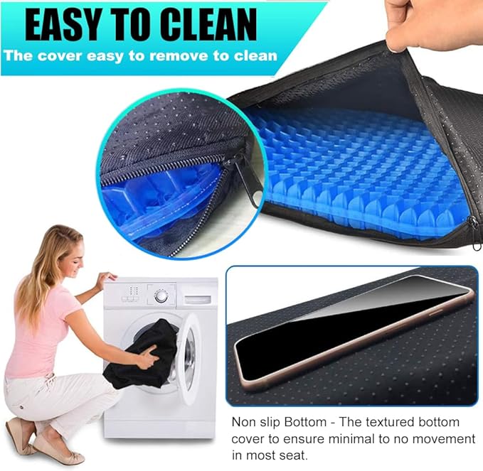 Gel Seat Cushion for Long Sitting - 1.65inch Double Thick Cooling Egg Cushion for Back, Hip, Sciatica, Coccyx, Tailbone Pain Relief - Office Chair Car Seat Cushion – Wheelchair Cushions