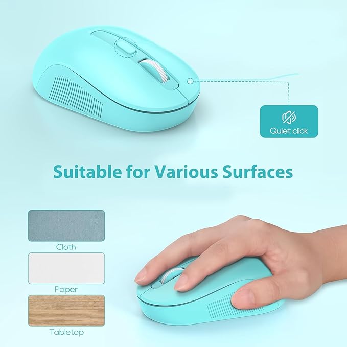 Wireless Keyboard and Mouse Combo, Full-Size Retro Typewriter Keyboard with Detachable Wrist Rest, Round Keycaps, Sleep Mode & Tilt Legs, 2.4GHz Cordless Connection for Windows/PC (Robin Egg Blue)