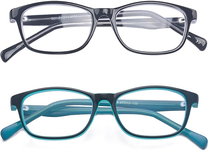 Outray Kids Anti Blue Light Glasses Classic Rectangle Eyewear Anti Harmful Blue Light/UV400 | Anti Glare (Set Blue+Black, 47)