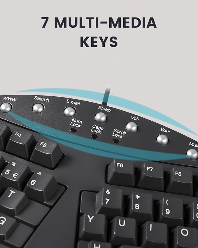 Perixx PERIBOARD-512B Wired Ergonomic Keyboard - Split Keyboard, Wrist Rest, Natural Typing - Wired USB Connectivity - US English - Black