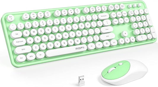 MOFII Wireless Computer Keyboard and Mouse Combo, Colorful Full Size Typewriter Keyboard with Number Pad and Wireless Mouse for PC Desktop Windows (Green White)