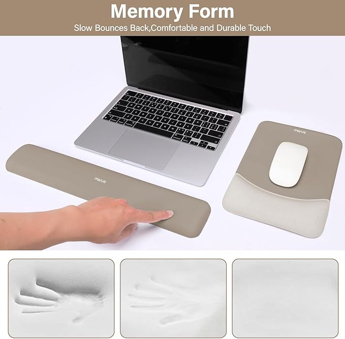 MOSISO Wrist Rest Support for Mouse Pad&Keyboard Set, Rectangular Ergonomic Mousepad Non-Slip Base Home/Office Pain Relief&Easy Typing Pad with Neoprene Cloth&Raised Curved Memory Foam, Bronze Brown