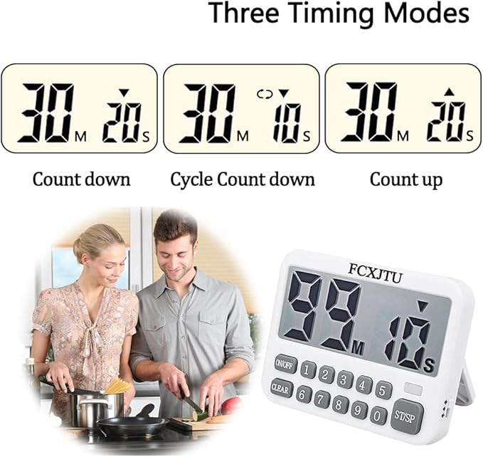 FCXJTU Digital Kitchen Timer, Large Display Countdown/Up Timer with Digits Directly Input, Fast Setting, Loud Alarm, ON/Off, Magnetic Back Stand for Cooking, Baking, Study