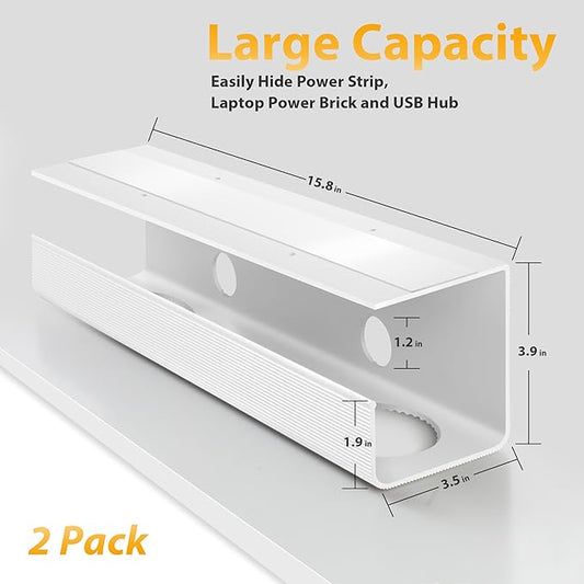 ZhiYo 2 Pack Large Capacity Cable Management Tray, Under Desk Cable Tray 31.5in(2X L15.7in), PVC Standing Desk Cord Management Ideas, Cable Organizer for Office and Home - White