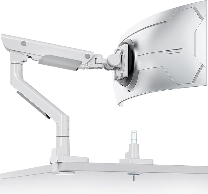 monTEK Sleek Aluminum Monitor Arm for 17–57” Ultrawide Screens up to 59 lbs, Heavy Duty Single Monitor Arm Desk Mount, Pneumatic Lift, Quick-Release Plate, Clamp/Grommet, Max VESA 100x100