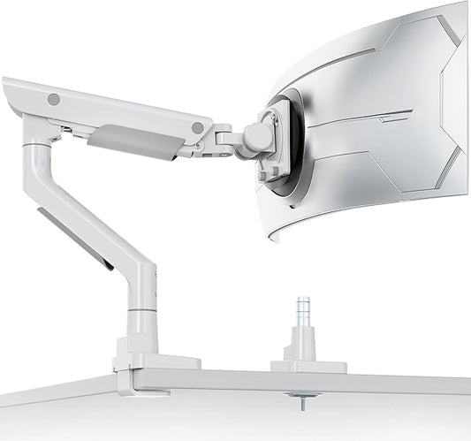 monTEK Sleek Aluminum Monitor Arm for 17–57” Ultrawide Screens up to 59 lbs, Heavy Duty Single Monitor Arm Desk Mount, Pneumatic Lift, Quick-Release Plate, Clamp/Grommet, Max VESA 100x100