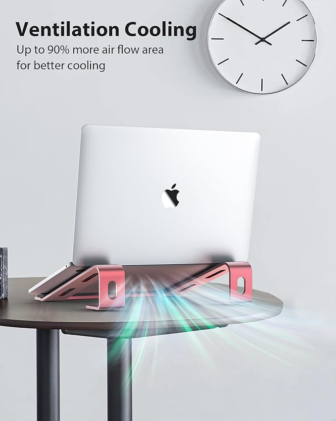 NTMY Aluminum Laptop Stand for Desk with Wrist Rest Pad,Computer Stand for Laptop,Ventilated Ergonomic Laptop Stand Riser on Desk for MacBook/HP/Dell/Acer/Lenovo 10-17.3'' (Pink)