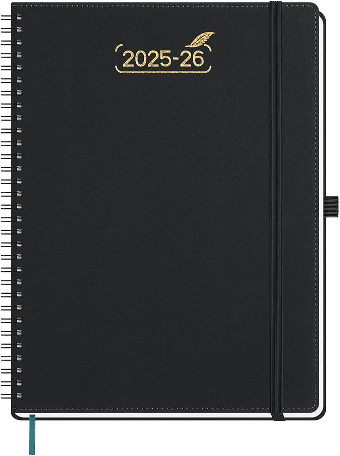 BEZEND Weekly Planner 2025-2026 with 2 Columns, 8.5" x 11" Academic Calendar 18 Months (Jul 25-Dec 26) Life Work Appointment Book with Monthly Tab, PU Leather Softcover Spiral - Black