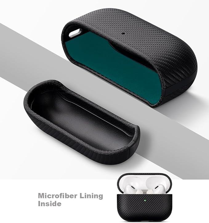 LOPIE Case for AirPods Pro 2nd Generation - Handmade AirPods Pro 2 Case Cover - Made of Vegan Leather - Carbon Fiber Style - Drop Protection Hard Shell Cover Compatible with Wireless Charging - Black