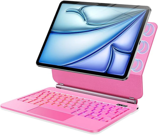Keyboard Case for iPad Air 13 inch (M3 2025/M2, 2024),iPad Pro 12.9 inch (3/4/5/6th Gen) Magic Magnetic Backlit Keyboard Case with Multi-Touch Trackpad- Easy-Set Floating Cantilever Stand (Pink)
