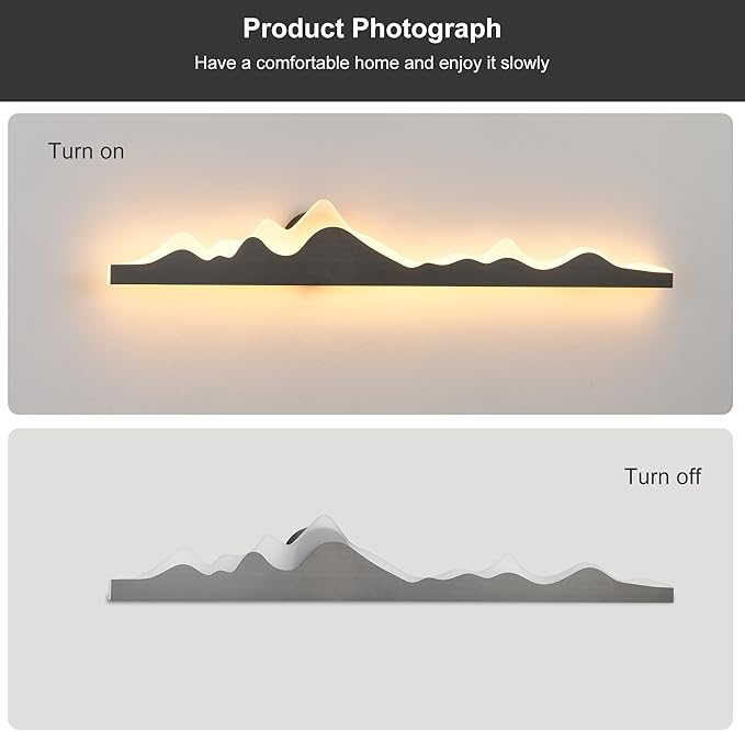 Qcyuui Wall Sconce with Remote Control 47.2inch Dimmable LED Wall Lights Black Led Wall Sconce Indoor Mountain Shape Wall Lamps for Living Room Bedroom Hallway,24W