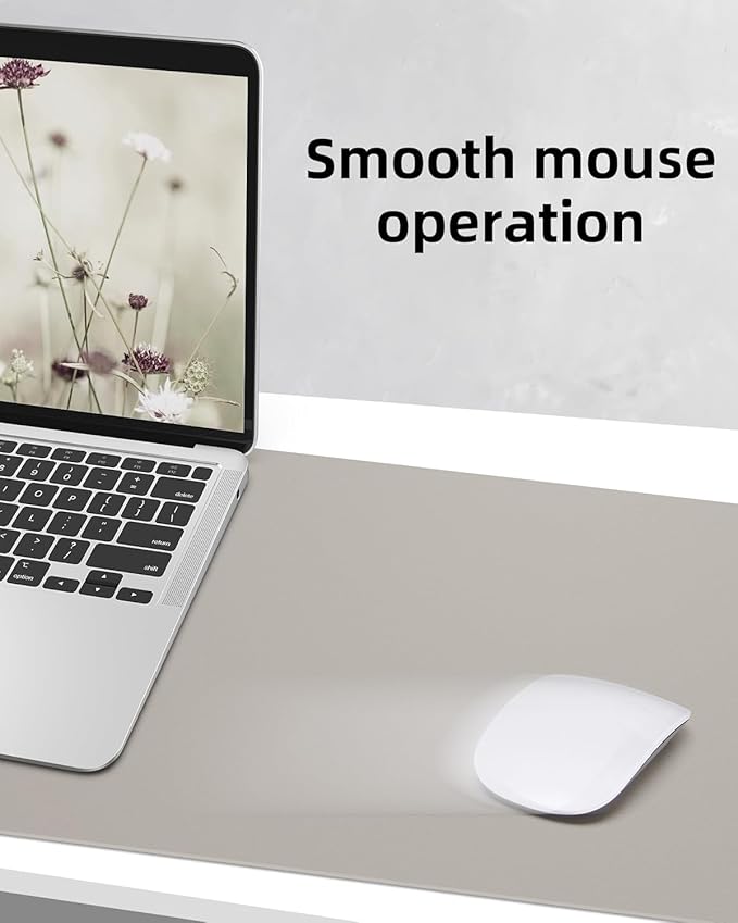 Leather Desk Pad Protector, Large Office Mat & Mouse Pad, Non-Slip Laptop Desk Blotter, Waterproof Writing Pad (Light Grey, 48" x 24")