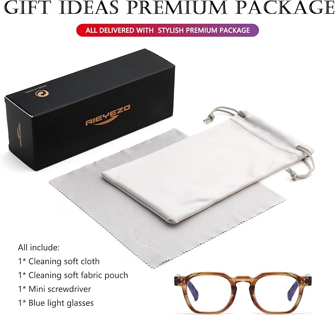 AIEYEZO Retro Blue Light Glasses for Men Women Square Thick Framed Eyeglasses Trendy Vintage Computer Glasses