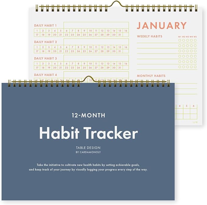 12-Month Habit Tracker Calendar – Minimalist Table Wall Planner for Goals & Productivity, Daily/Weekly/Monthly Tracking, Wire-O Hanger, Thick 200 gsm Paper, Neutral Design