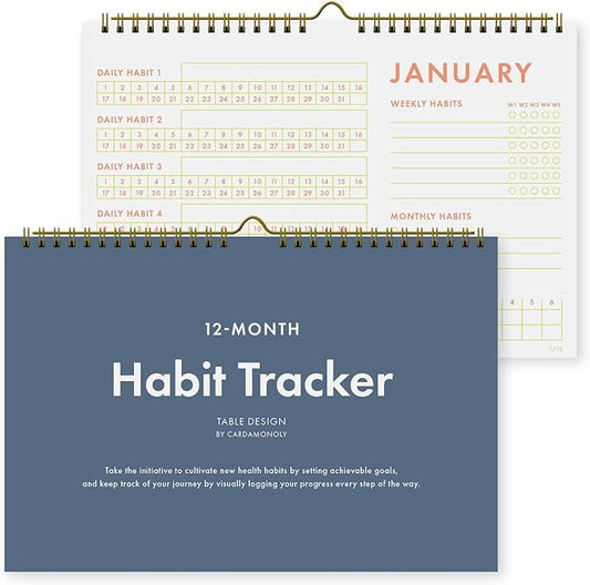 12-Month Habit Tracker Calendar – Minimalist Table Wall Planner for Goals & Productivity, Daily/Weekly/Monthly Tracking, Wire-O Hanger, Thick 200 gsm Paper, Neutral Design