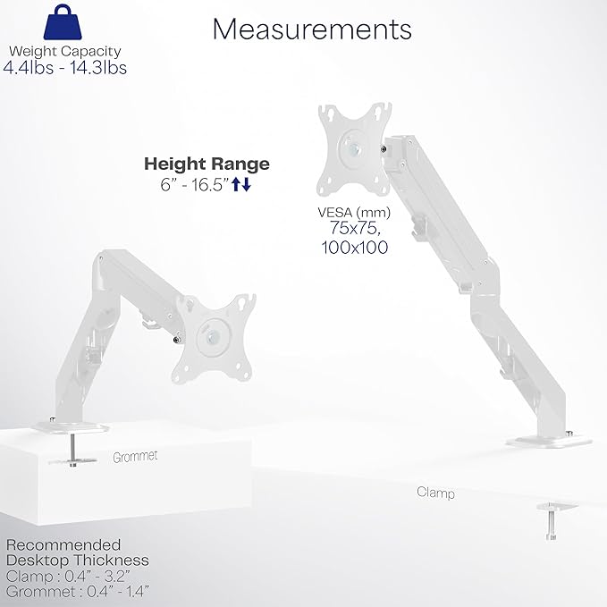 VIVO Articulating Single 17 to 27 inch Pneumatic Spring Arm Clamp-on Desk Mount Stand | Fits 1 Monitor Screen with Max VESA 100x100, White (STAND-V101OW)