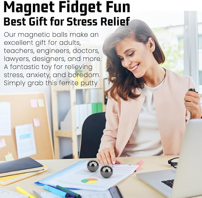 Cool Fidget Magnet Ferrite Putty, Slime Putty Party Favors, Hematite Magnetic Stones Eggs with 1.26 inch Magnet Balls, Anti Anxiety Desk Toy, Stress Relief EDC Toy Atuism Slime Putty& Science Kit Gift