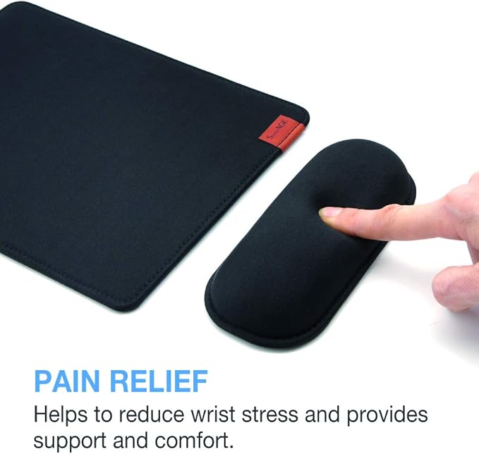 SenseAGE Ergonomic Detachable Mouse Pad with Wrist Rest Support, Adjustable Placement for Pain Relief, Non-Slip Base, for Computer & Laptop, Office Desk Accessories, 9.7 x 7.3 in (Black)
