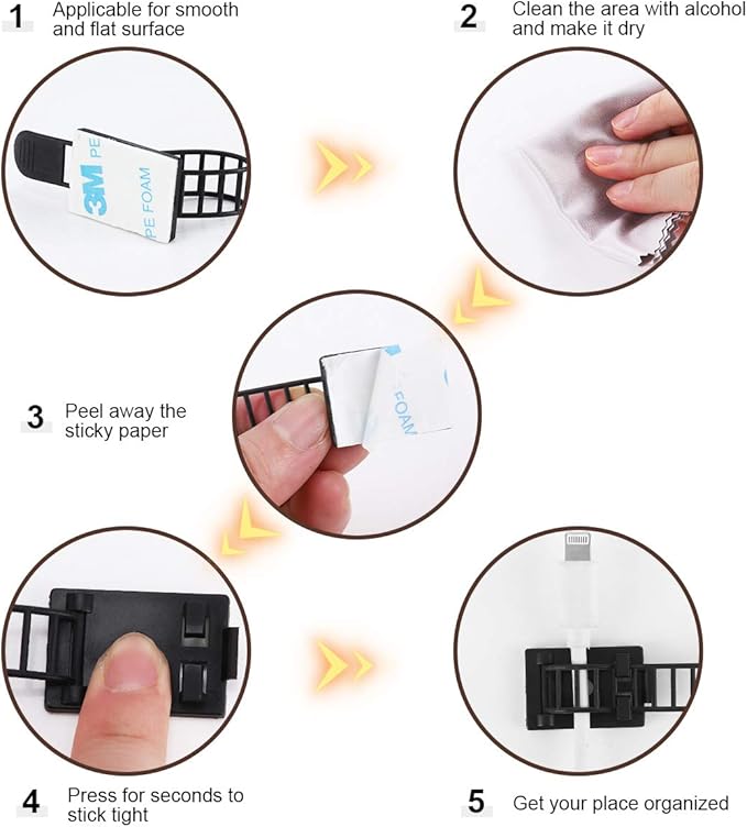 Adhesive Cable Management Clips, 100Pcs Adjustable Nylon Cable Strap Ties Wire Clips Clamps Organizer with Strong Adhesive Tape, Extra Screw & Hole for Strong Fixation Home Office - 3.35 Inch Black