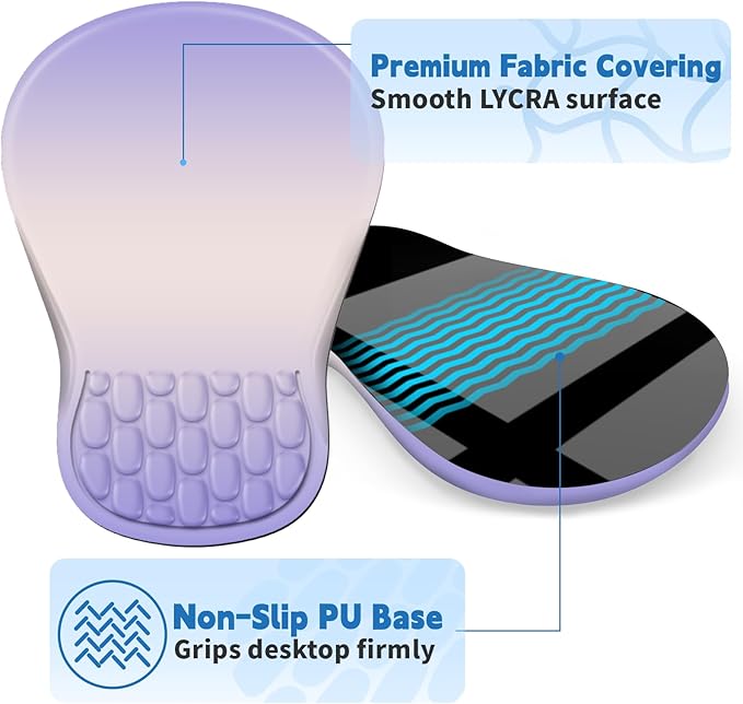 Ergonomic Mouse Pad with Wrist Rest Support, Mousepad with Comfortable Memory Foam Wrist Rest and Non-Slip PU Base for Pain Relief, Computer, Laptop, Office, Home (Gradient Purple)