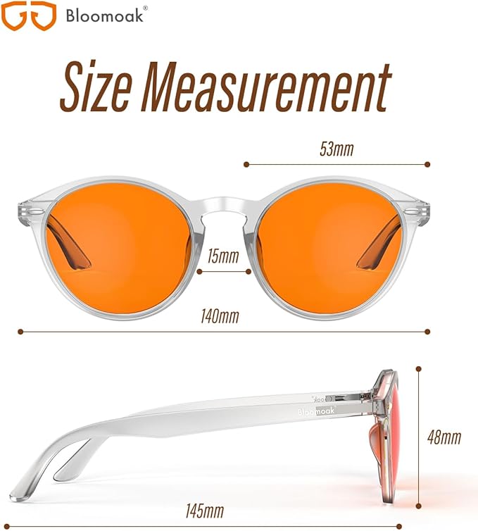 Bloomoak 99% Orange Blue Light Blocking Glasses,Retro Trendy Round Style,Relieve Eye Fatigue,Improve Sleep For Screens/Games