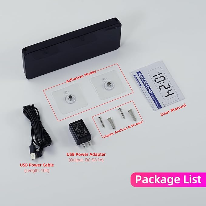 LED Digital Wall Clock with Large Display, Big Digits, Auto-Brightness, 12/24Hr Format, Modern Electric Small Silent Wall Clock for Living Room, Bedroom, Classroom, Farmhouse, Kitchen, Office - Red