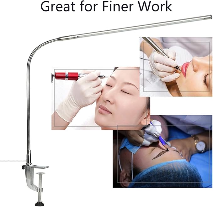 Nail Desk Lamp with Clamp, New Upgrade 8-10W Dimmable LED 360° Flexible Gooseneck Nail Tech Table Desk Light for Manicure Reading Eyebrow Tattoo