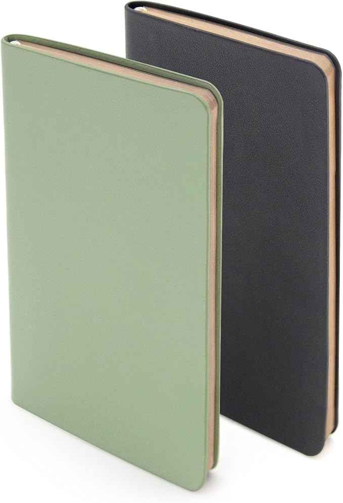 Soft Cover Journal Notebooks 2 Pack A6 Pocket Notebook Small Notebooks Lined Writing Journals 3.1x5.5 Inches 112 Pages Mini Notebooks Journals for Men and Women Travel Office School - Black Grass Green