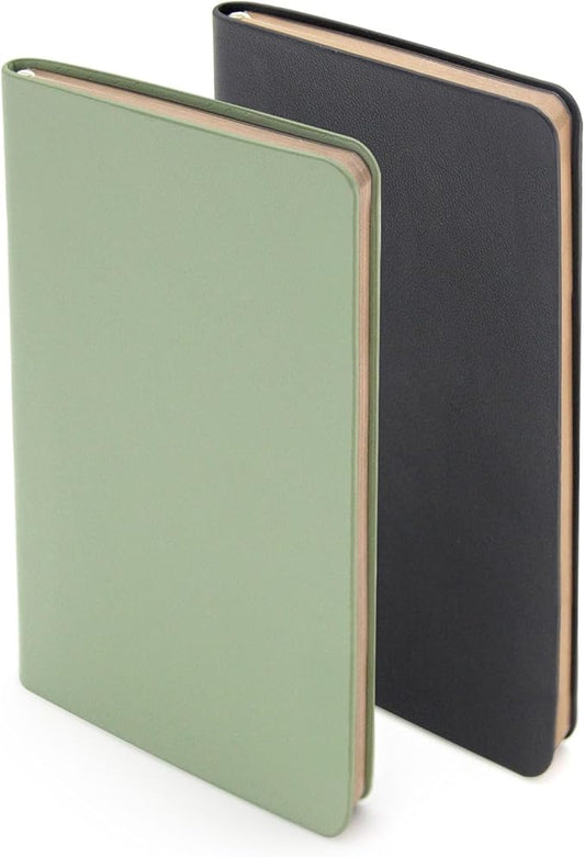 Soft Cover Journal Notebooks 2 Pack A6 Pocket Notebook Small Notebooks Lined Writing Journals 3.1x5.5 Inches 112 Pages Mini Notebooks Journals for Men and Women Travel Office School - Black Grass Green