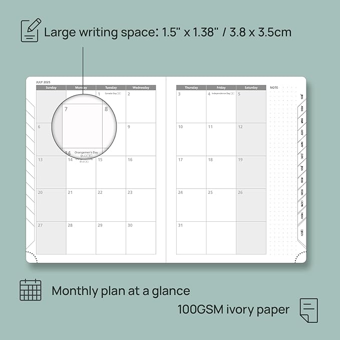 POPRUN Planner 2025-2026, (Medium 6.5'' x 8.5'' Hard Cover) Academic Calendar (July 25-June 26) Daily Weekly and Monthly Appointment Book with Hourly Time Slots, Monthly Tabs, 100 GSM - Navy Blue