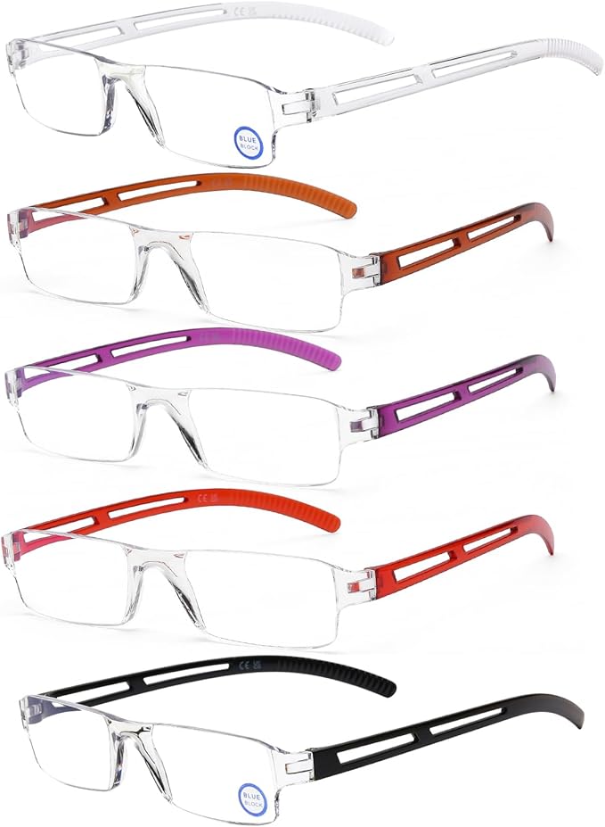 AQWANO 5 Pack Rimless Computer Reading Glasses 1.0 Blue Light Blocking, Fashion Frameless Readers for Women Men Lightweight & Comfortable Anti Glare/UV/Eyestrain, 1.0
