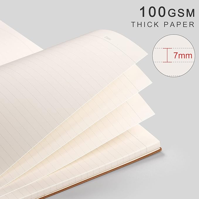 AHGXG A4 Notebook College Ruled - 320 Pages Large Journal for Women and Men, 8.5''×11'', Leather Softcover Thick Journal, 100gsm Thick Lined Paper - Brown