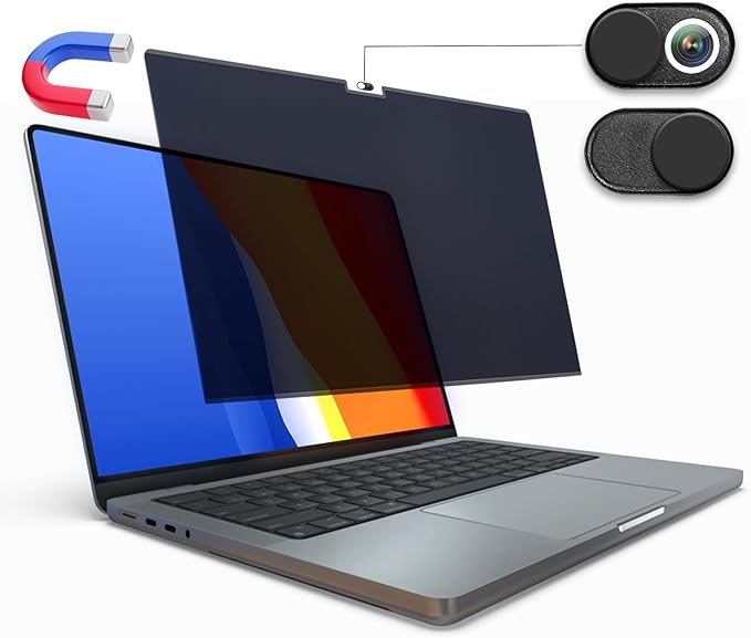 Magnetic Privacy Screen for MacBook Pro 16 inch (2021-2025 M1-M4 Max), Anti-Glare, Blue Light Protector, Scratch Resistant, Removable Laptop Filter Private Shield & Webcam Cover
