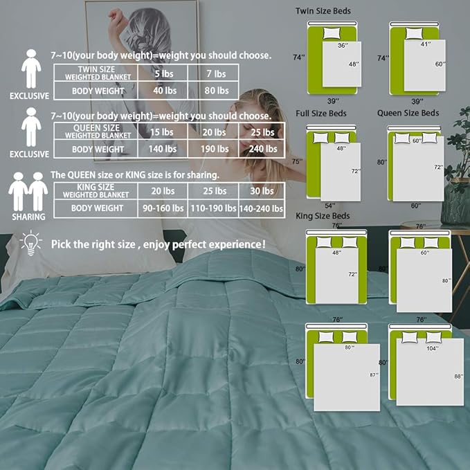 Dornroscn Viscose Made from Bamboo Cooling Weighted Blanket 15lbs-48’’x72’’-Twin Size for Adults and Kids Cooling Heavy Blanket with Premium Glass Bead for Sleepers, Sea Grass