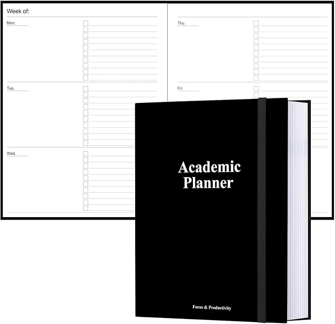 Academic Planner for 2025 2026 or Anytime – 8.5" x 11" Undated Weekly Student Planner For Homeschool, High School, College & Nursing Students, 200 Pages, Black